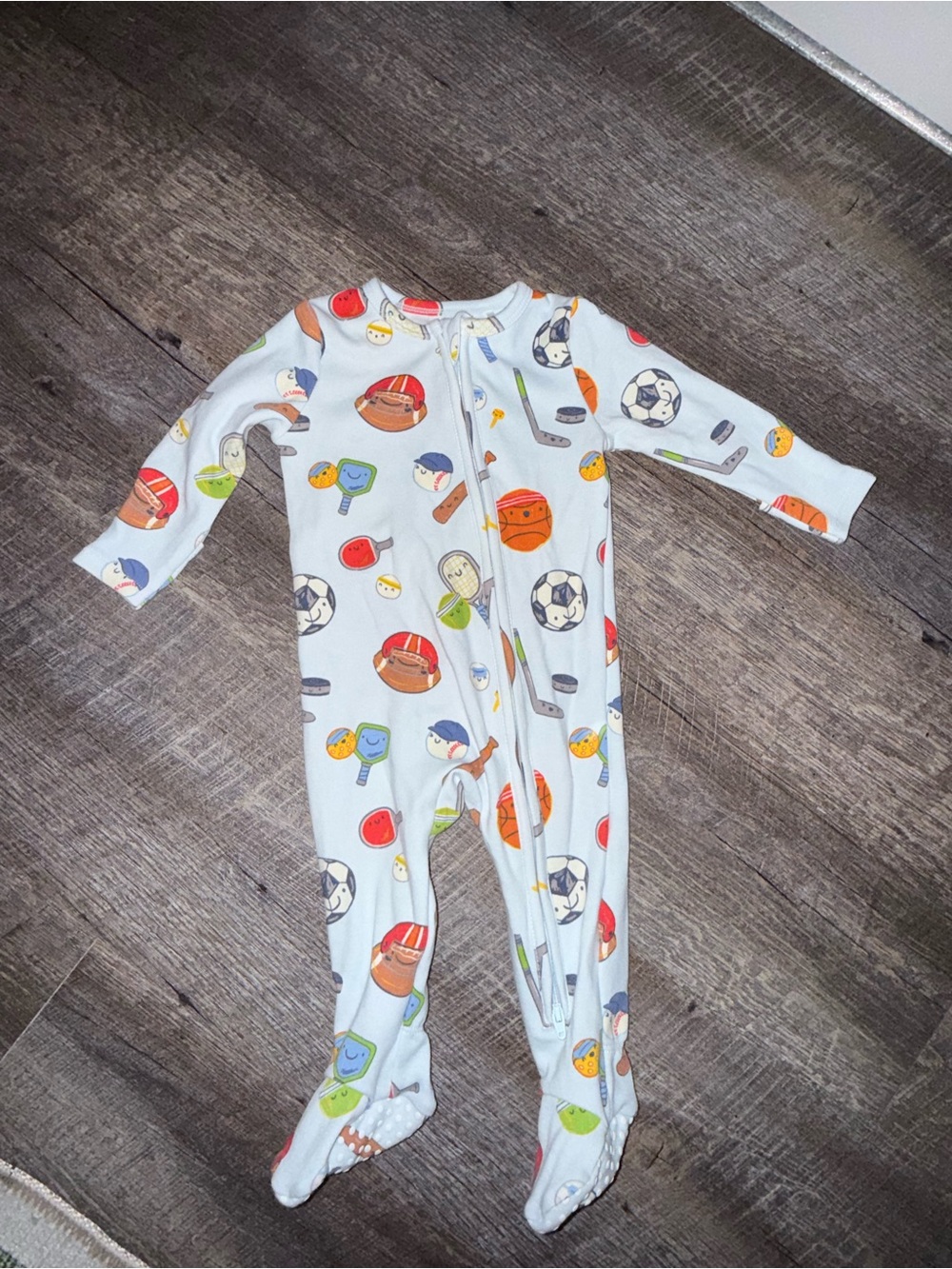 Angel Dear White Sports Print Zip Footed One-Piece